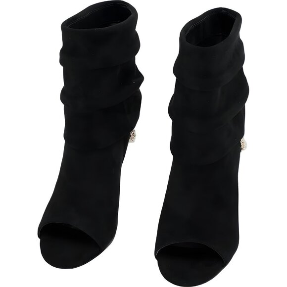 GUESS Adilee Black Suede Peep-Toe Ankle Booties Chain Women's US 9.5 - Picture 5 of 6